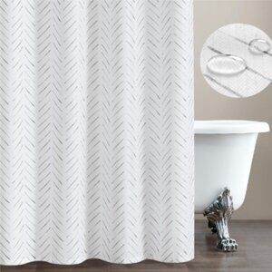 JINCHAN Shower Curtain 70 x 71.5 Inky Herringbone Chevron Zig Zag White Black